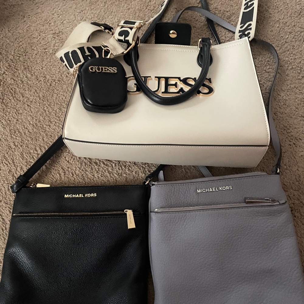 Guess White Crossbody Bag with Black Accents & 2 MK crossbody